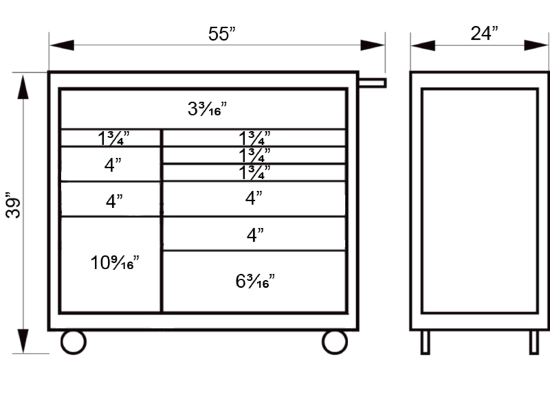 Williams #JHWW55RC11 - 11B - 11BL 55" Wide x 24" Deep 11-Drawer Roll Cabinet, Professional Series, Red