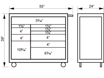 Williams #JHWW55RC11 - 11B - 11BL 55" Wide x 24" Deep 11-Drawer Roll Cabinet, Professional Series, Red