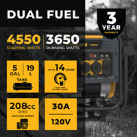 FIRMAN® Dual Fuel Portable Generator 3650W Recoil Start #H03652