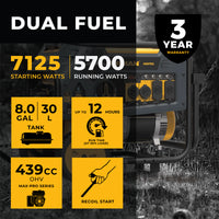 FIRMAN® Dual Fuel 5700W Portable Generator Recoil Start 120/240V #H05752
