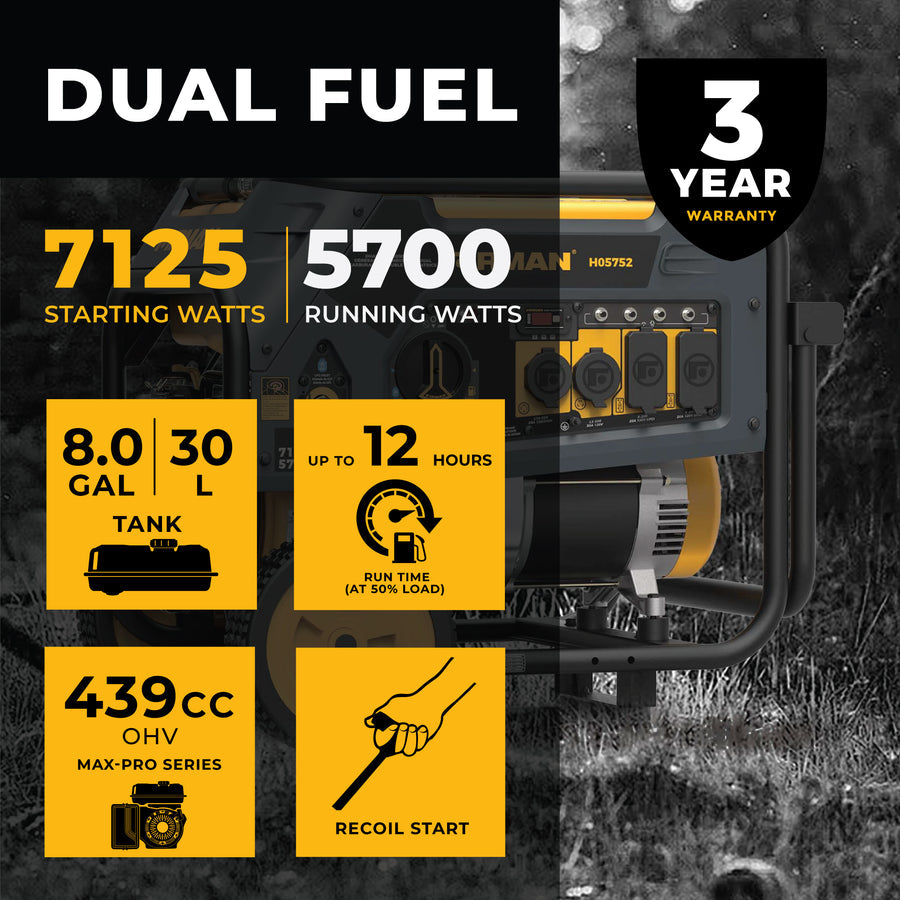 FIRMAN® Dual Fuel 5700W Portable Generator Recoil Start 120/240V #H05752
