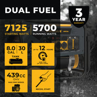 FIRMAN® Dual Fuel Portable Generator 5700W Recoil Start 120/240V #H05754