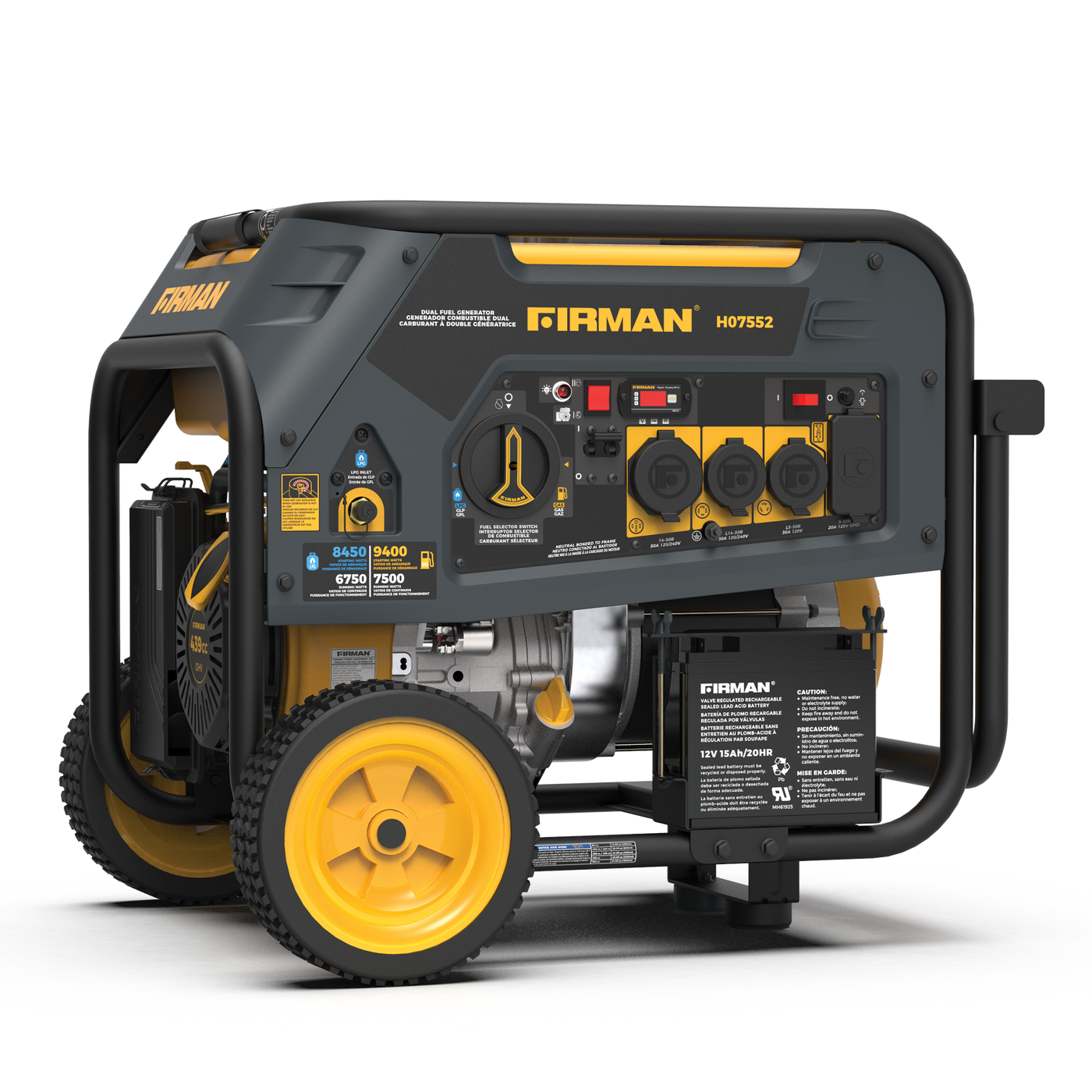 FIRMAN® Dual Fuel Portable Generator 7500W Electric Start 120/240V #H07552