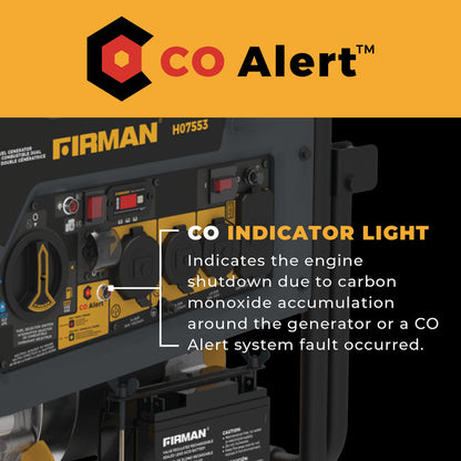 FIRMAN® Dual Fuel Portable Generator 9400W Electric Start 120/240V with CO Alert #H07553