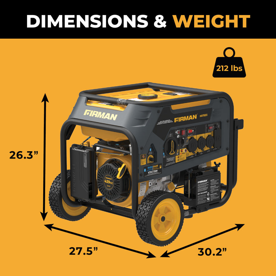 FIRMAN® Dual Fuel Portable Generator 9400W Electric Start 120/240V with CO Alert #H07553