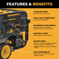 FIRMAN® Dual Fuel Portable Generator 9400W Electric Start 120/240V with CO Alert #H07553