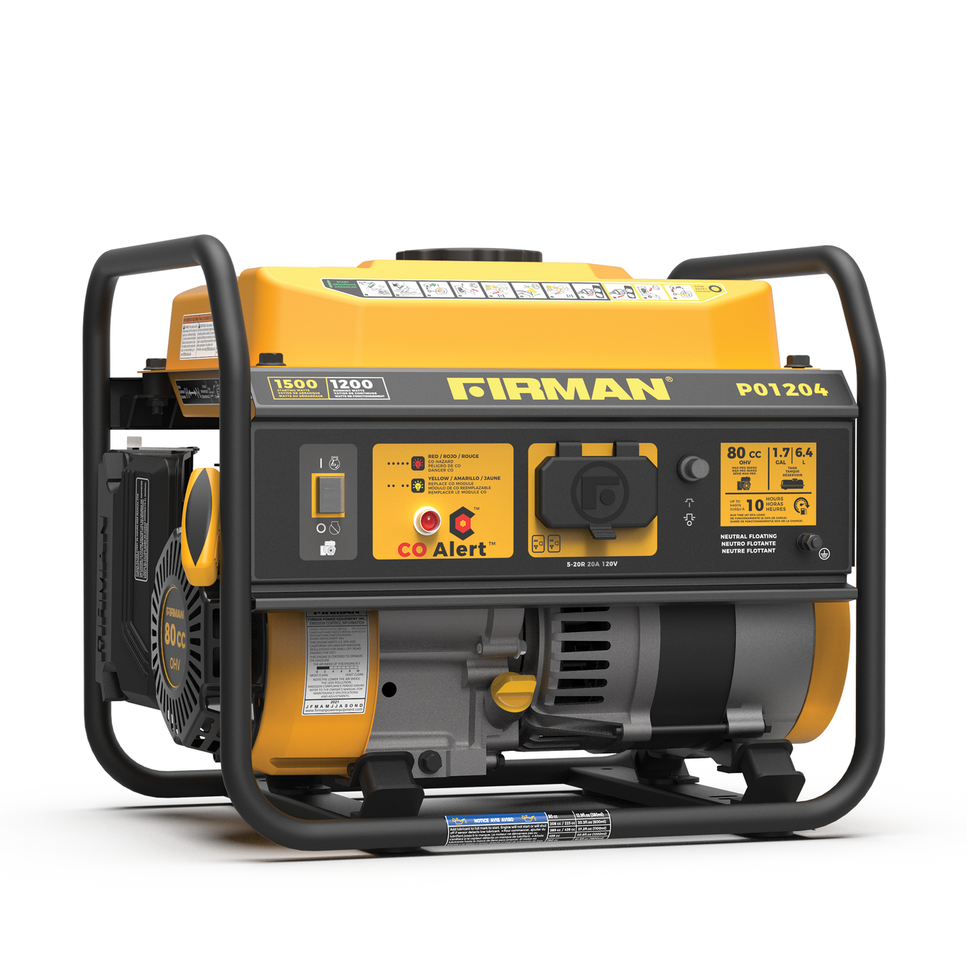 FIRMAN® Gas Portable Generator 1500W Recoil Start with CO alert #P01204