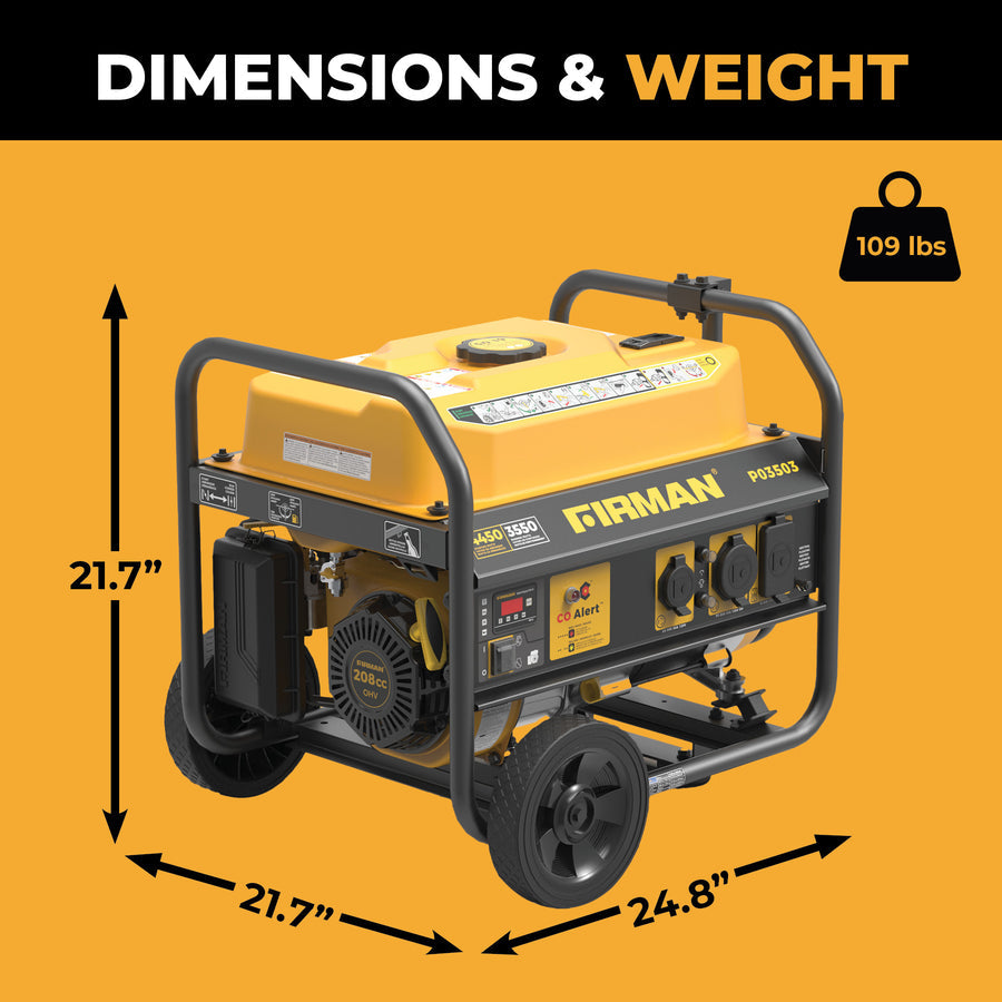 FIRMAN® Gas Portable Generator 4450W Recoil Start 120V with CO alert #P03503