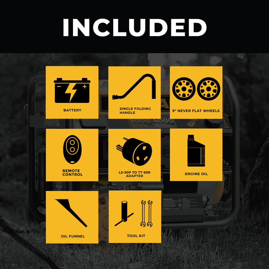 FIRMAN® Gas Portable Generator 5000W Remote Start 120V #P04001
