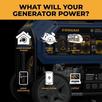FIRMAN® Tri Fuel  Portable Generator 10000/8000W Electric Start With CO Alert #T08073