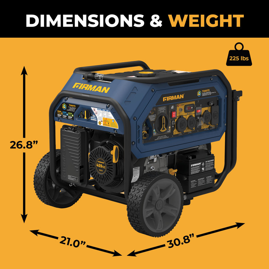 FIRMAN® Tri Fuel  Portable Generator 10000/8000W Electric Start With CO Alert #T08073