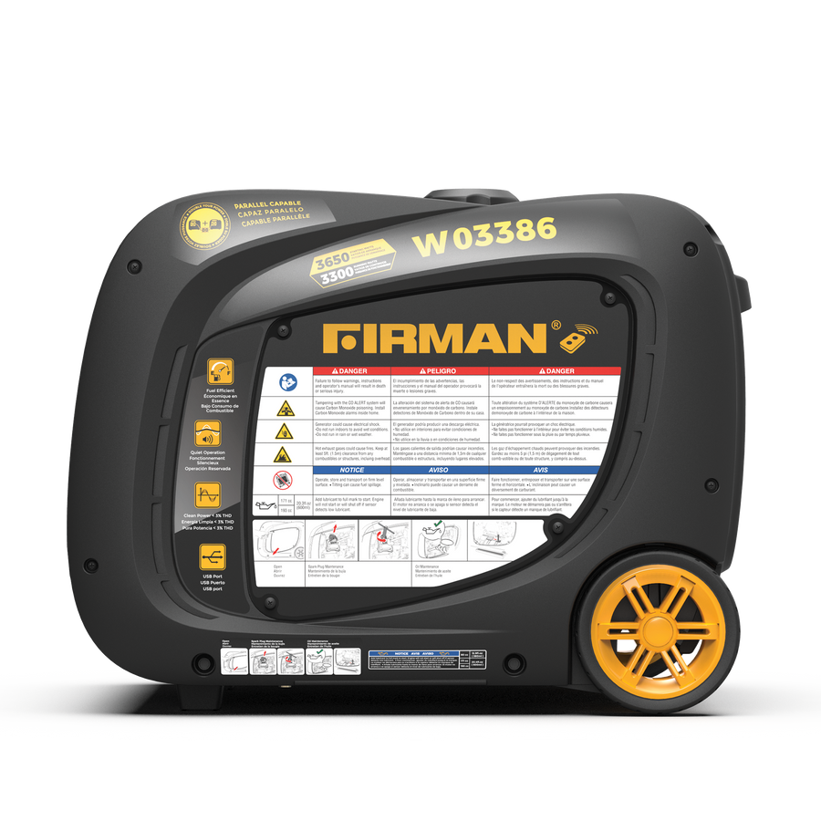 FIRMAN® Inverter Portable Generator 3650W Remote Start with CO Alert #W03386