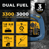 FIRMAN® Dual Fuel Inverter Portable Generator 3300W Recoil Start #WH03041