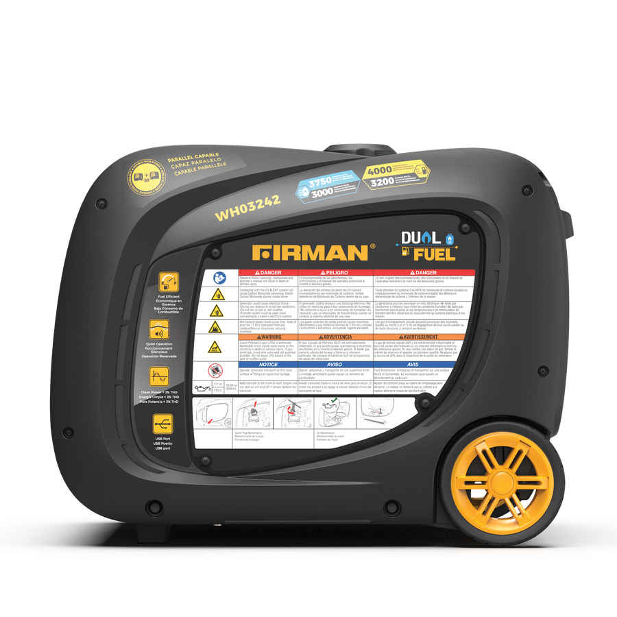 FIRMAN® Dual Fuel Inverter Portable Generator 4000W Electric Start with CO Alert #WH03242