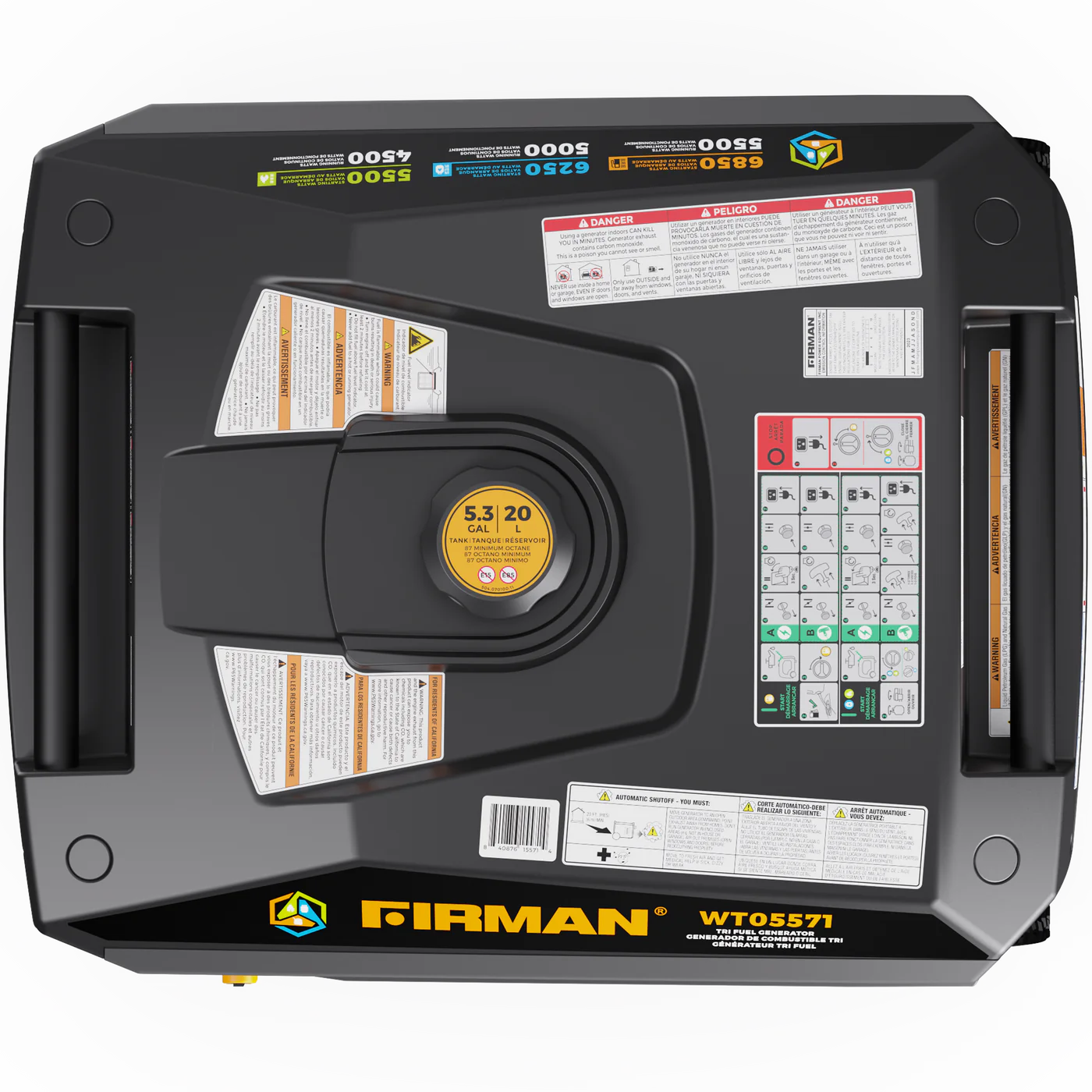 FIRMAN® Tri Fuel  Inverter Protable Generator 6850W Electric Start With CO Alert #WT05571