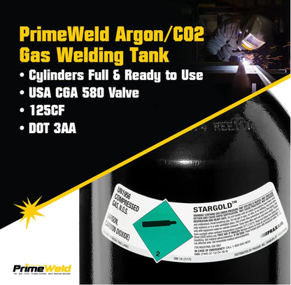 PrimeWeld 100% Argon Gas Full Welding Tank for TIG Welding Multiple Sizes